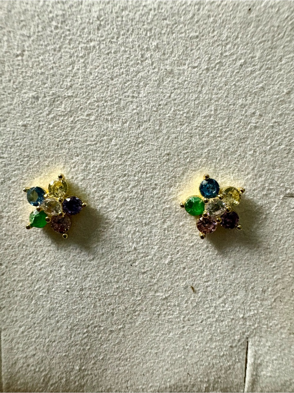 Multicolor Gemstone Flower Stud Earrings - Gold Tone
